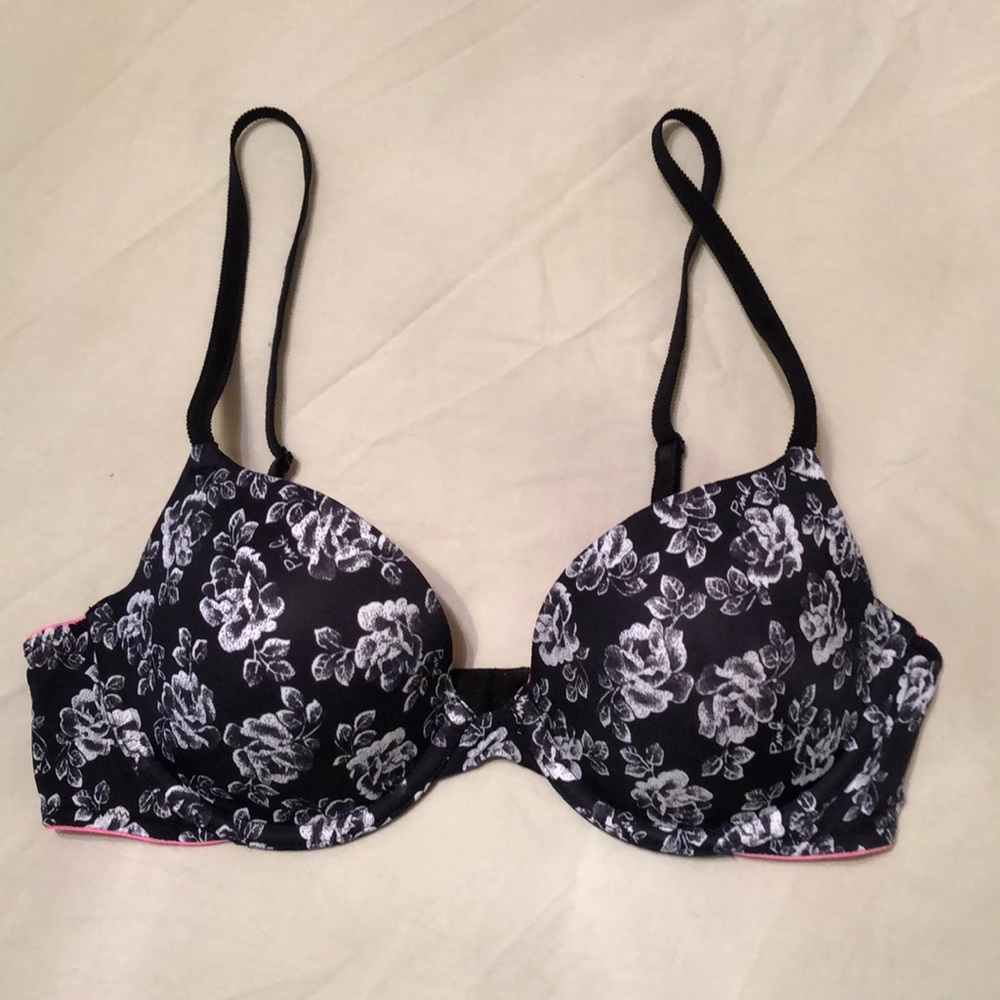 Black Gray Floral Victoria’s Secret PINK Bra